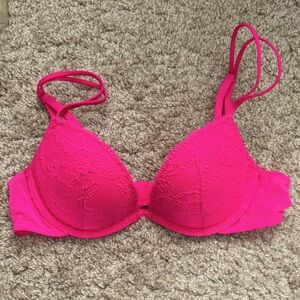 Lace Trim Pink Bra